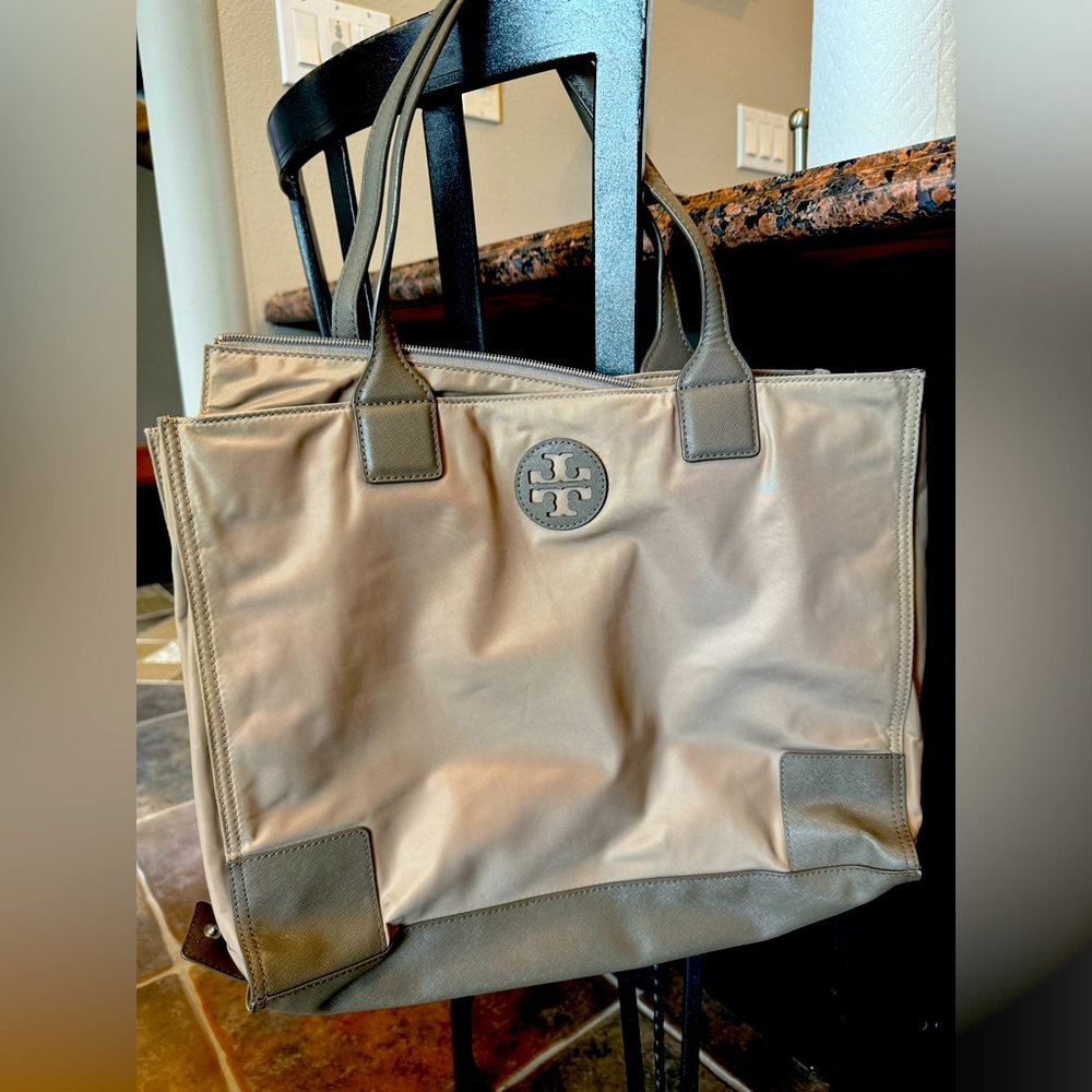 Tory Burch Ella Canvas Tote Bag.  Khaki.